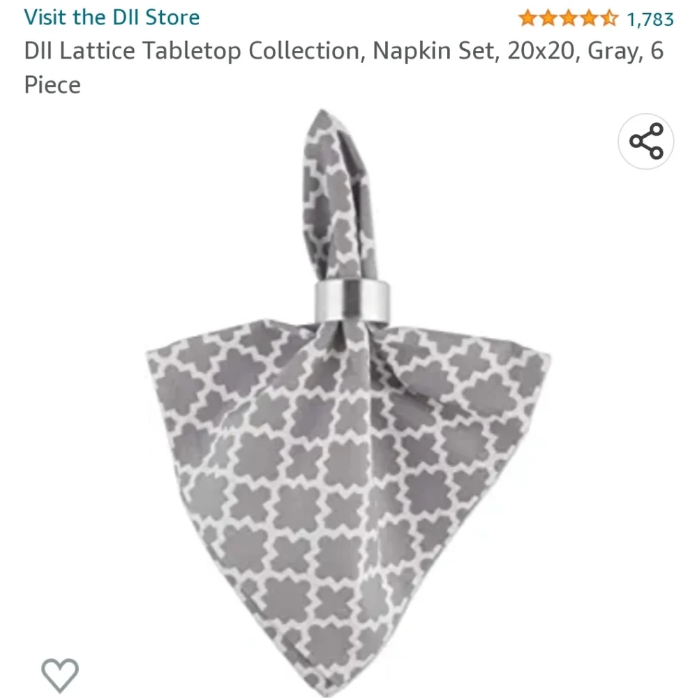 Tabletop collection set of 6 napkins in gray and white geometric 20×20 N…